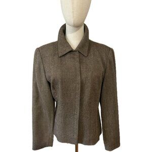 90s MINIMALIST TAN & BLACK WOVEN WOOL BLEND LINED CROPPED BLAZER CARLSON 10P